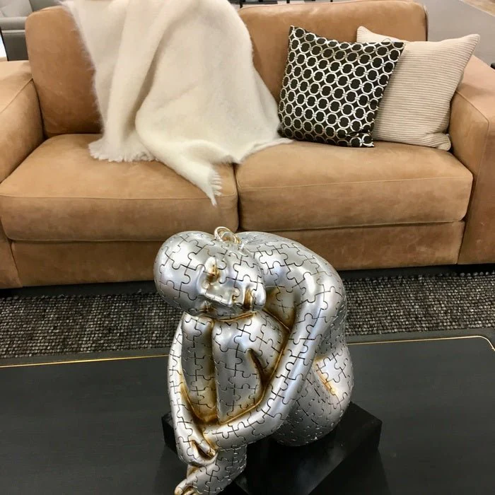 Sitting Jigsaw Lady Sculpture - Antique Silver - Image 2