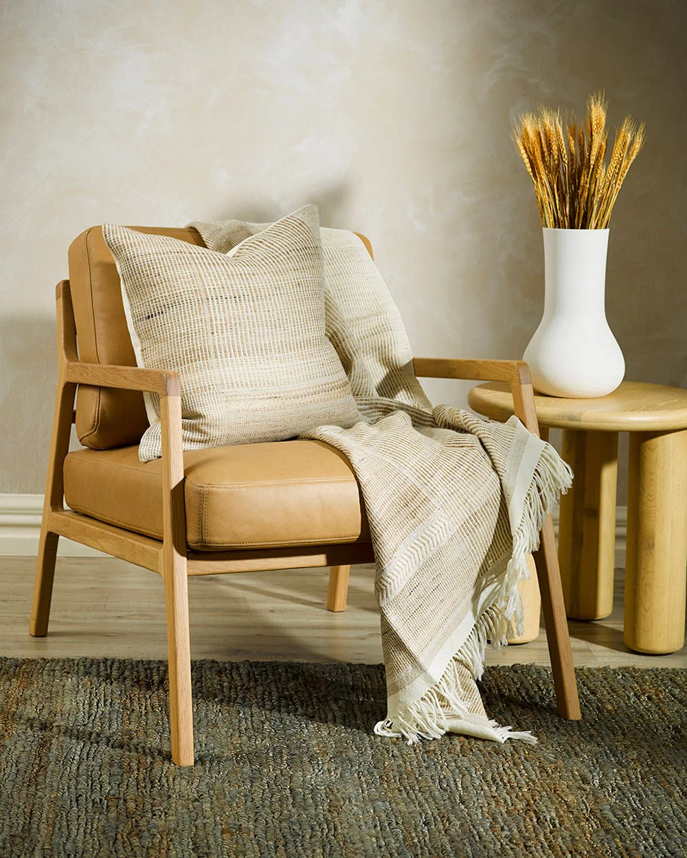 Navajo Straw/Off White Throw - Wool/Silk - Image 3