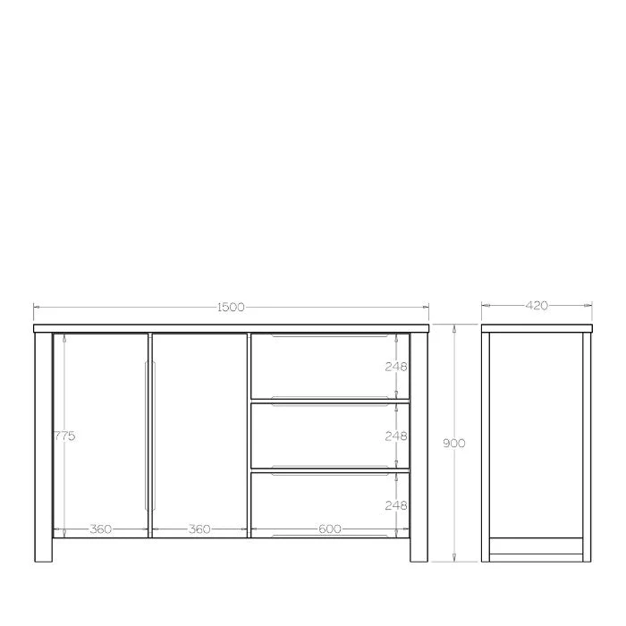 Ohope Buffet 3 Drawer - 1500w - Ash - Image 11