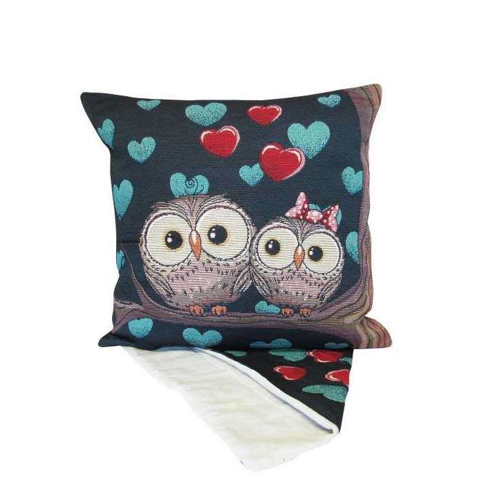 Owl Lovers in Blue Cushion - Image 2