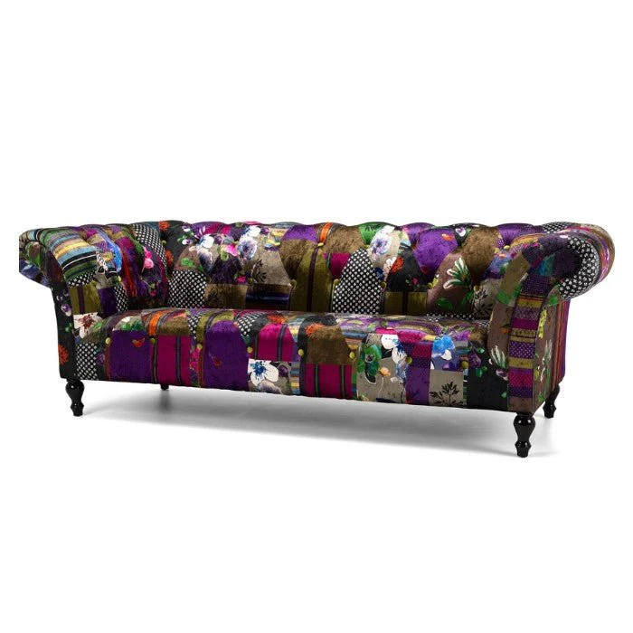 Patchwork 3 Seater Sofa - Velvet - Image 2