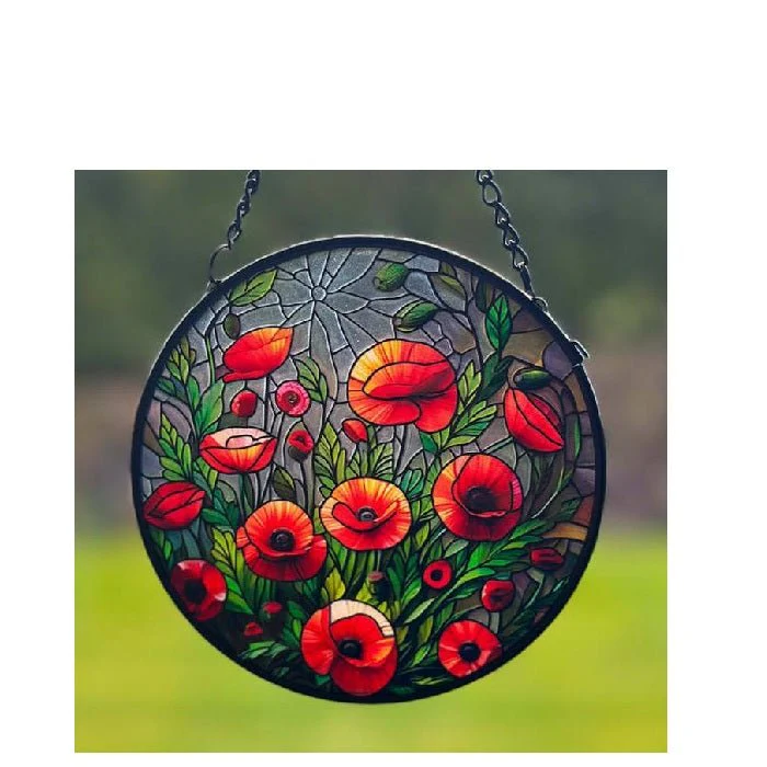 Poppies Stained Glass Hanger 115dia - Image 2