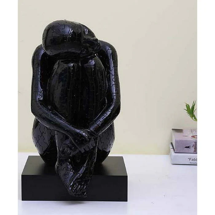 Sitting Jigsaw Lady Sculpture - Black